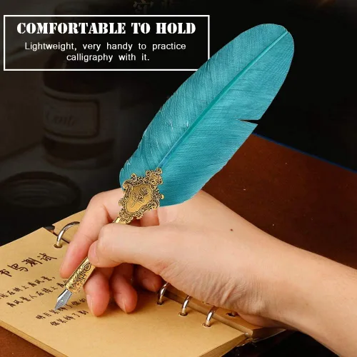 Miniatura 3 de AYNEFY Juego de bolígrafos de plumas, pluma de inmersión vintage, pluma de caligrafía con 5 puntas de repuesto, base de punta de pluma, botella