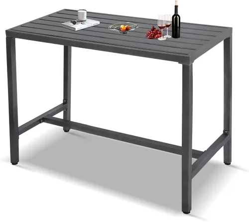 Mesa de bar para exteriores, mesa consola de altura de pub para patio con marco de acero con revestimiento de polvo, parte superior resistente a la