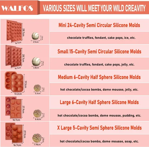 Miniatura 8 de Molde de silicona semiesfera, moldes de silicona para chocolate, 3 paquetes de moldes para hornear para hacer chocolate, pasteles, gelatina, mousse