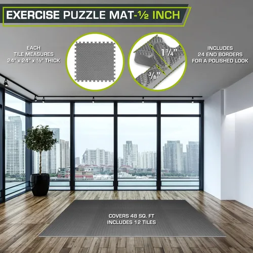 Miniatura 2 de ProsourceFit - Tapete de ejercicio tipo rompecabezas de ½ pulgada, losetas de espuma EVA entrelazadas para gimnasio en casa, para niños, gris, 24 x