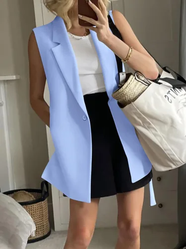 Miniatura 6 de MASCOMODA Chalecos de moda para mujer, para primavera, casual, sin mangas, con solapa frontal abierta, cuello en V, chalecos de oficina
