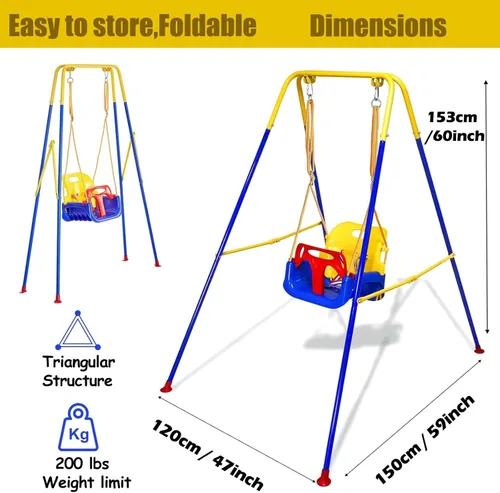 Miniatura 3 de Columpio 3 en 1 para niños pequeños con marco, para interiores y exteriores, columpio para bebé con cinturón de seguridad para uso en interiores