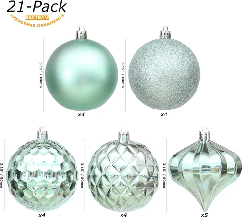 Miniatura 9 de Sea Team Paquete de 41 adornos de bolas de Navidad con cuerdas, bolas de tamaño mediano de 2.36 pulgadas, bombillas de Navidad de plástico Menta