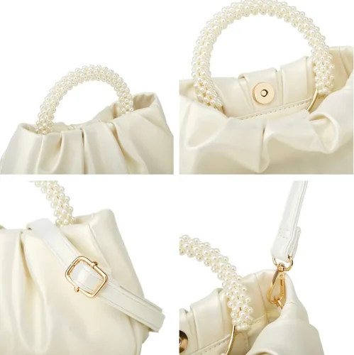Miniatura 6 de Bolso de noche para mujer, con perlas, elegante, fruncido, para noche, hobo, bolso cruzado para boda, fiesta, baile de graduación 2023