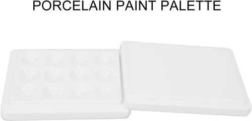 Miniatura 6 de Paleta de pintura de porcelana, suave y reutilizable de 12 pocillos, paleta de pintura de acuarela de color blanco puro con cubierta para artistas