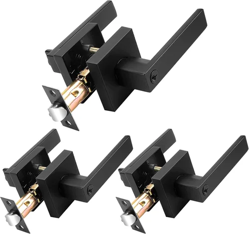 Miniatura 26 de Probrico Paquete de 4 manijas de puerta simuladas en negro mate, manijas interiores que no giran, manijas reversibles resistentes para interiores