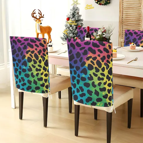 Miniatura 4 de Fashion Rainbow Leopard Print Decorative Office Chair Slipcover for Bedroom Soft Dining Room Chair Seat Cover cubre sillas para comedor Set of 6