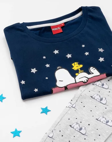 Miniatura 5 de Snoopy Pijama para mujer, blusa larga o corta, color azul marino, Azul