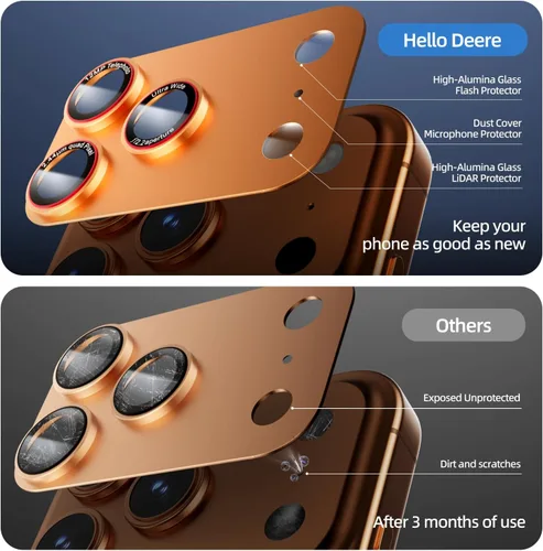 Miniatura 4 de HelloDeere Protector de lente de cámara de vidrio templado de alta alúmina 9H para iPhone 17 Pro Max, grado militar inastillable con fuerte naranja