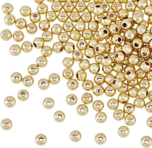 200 cuentas espaciadoras de aleación dorada de 0.157 pulgadas (0.157 in), cuentas redondas lisas sueltas pequeñas con agujero para hacer aretes,