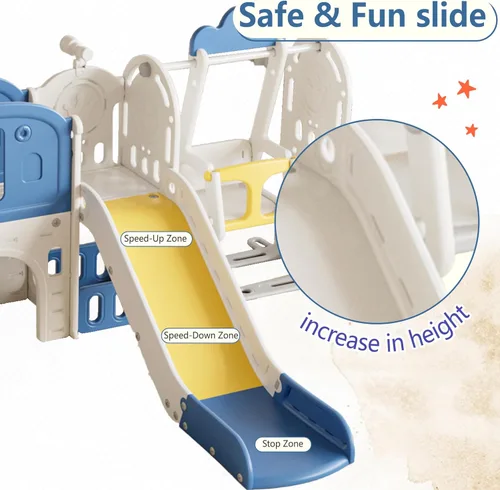 Miniatura 4 de Juego para exteriores 11 en 1 con tobogán y columpio, parque infantil interior para niños, con aro de baloncesto, pasillo extralargo, tobogán