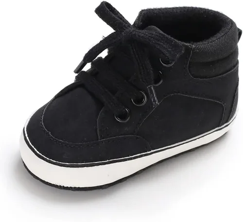 Sekantrol Zapatos de cuna para recién nacidos, zapatos de bebé para niños y niñas, suela de goma suave, zapatos de moda de caña alta antideslizantes