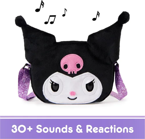 Miniatura 6 de Purse Pets, Sanrio Hello Kitty and Friends, Kuromi - Juguete interactivo para mascotas y bolso cruzado kawaii, más de 30 sonidos y reacciones, Negro