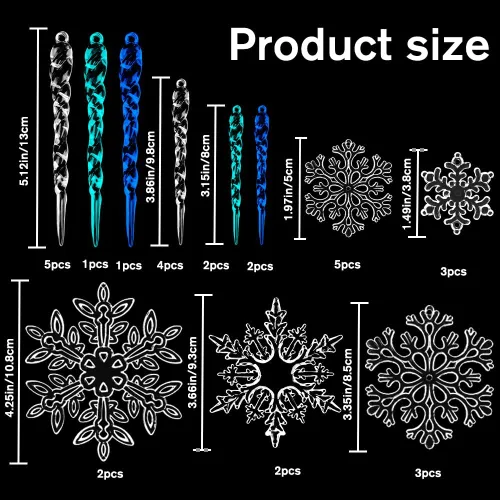 Miniatura 2 de YUJUN 56 piezas de adornos de copos de nieve de Navidad de cristal, copos de nieve azules de invierno, gotas de carámbano para árbol de Navidad