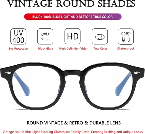 Miniatura 5 de AIEYEZO Retro Computer Blue Light Blocking Glasses for Men Women Fashion Round Computer Gaming Glasses