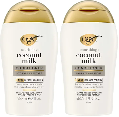 Miniatura 9 de OGX Acondicionador hidratante nutritivo + leche de coco, acondicionador hidratante y restaurador hidrata para cabello suave después del primer uso