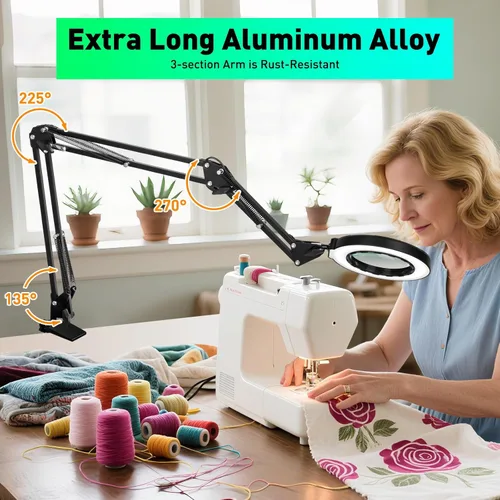 Miniatura 9 de Lupa de 12 veces con luz y soporte, brazo oscilante de 3 secciones ultradelgado, lupa iluminada para manos que ayudan, lámpara de escritorio LED