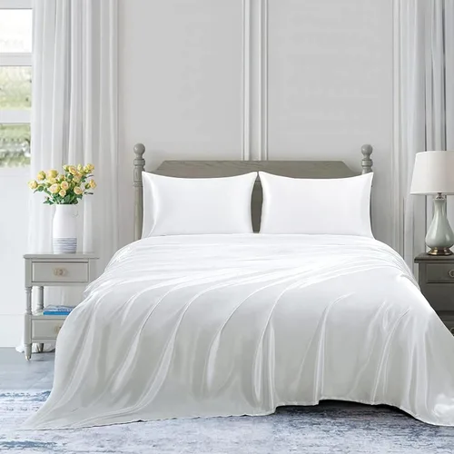 Miniatura 5 de Homiest Sábana Plana de Satén Blanco - Ropa de Cama de Colchón Full de Lujo y Ultra Suave