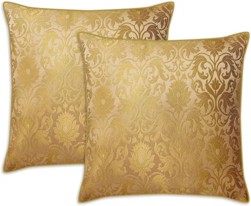 AVKA Studio Fundas de almohada de damasco – Paquete de 2 almohadas decorativas de brocado de seda sintética – Beige dorado 20 x 20 pulgadas – Funda