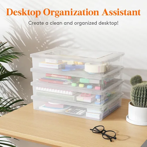 Miniatura 8 de Lifewit Paquete de 2 organizadores de papel, 12.6 x 9.1 in/12 x 9 pulgadas, caja de archivos de plástico multiusos con tapas de cierre, contenedores