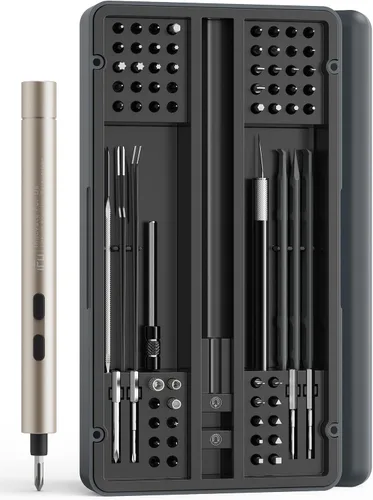 iFu Mini destornillador eléctrico, juego de destornilladores de precisión 90 en 1 - Pequeño destornillador eléctrico inalámbrico con luz LED y 64