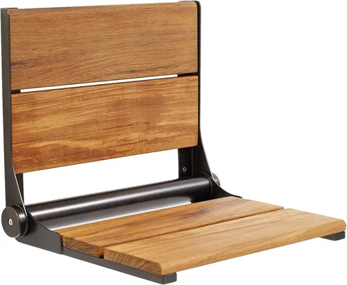 Miniatura 10 de Asiento de ducha de nogal, madera de contorno, banco plegable de montaje en pared para ducha interior, ADA Safety Aid, acero inoxidable 304, negro
