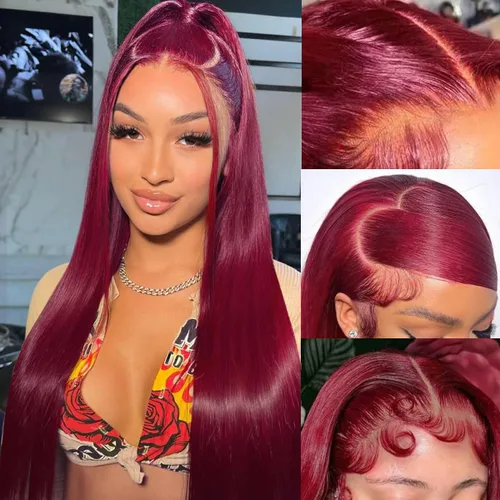 Miniatura 10 de tobasew Pelucas de cabello humano lacio con encaje frontal transparente HD de 13 x 6 pulgadas, densidad 200, pelucas de cabello humano para mujeres