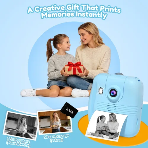 Miniatura 2 de GKTZ Cámara para niños de impresión instantánea: cámara de video digital de 2.4 pulgadas para niños pequeños y niños de 3 a 12 años, con 3 rollos