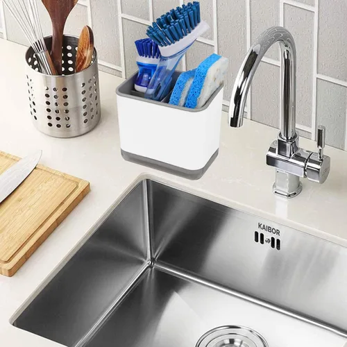 Miniatura 7 de KeFanta Organizador de Fregadero para Encimera, Portaesponjas para Fregadero de Cocina, Soporte para Esponja y Cepillo de Platos, Organizador