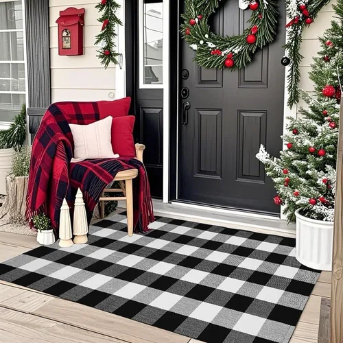 Miniatura 10 de Buffalo - Alfombra lavable de 5 x 7 pies, alfombra de algodón tejida a mano para interiores o exteriores, alfombra de área grande para sala