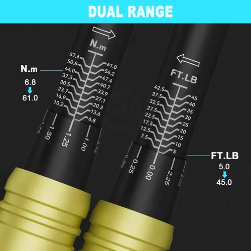 Miniatura 2 de ANPUDS Llave dinamométrica de clic de 3/8 de pulgada, 5-45 pies-libras/6.8-61 Nm, de doble dirección, aluminio ligero, 72 dientes, llave