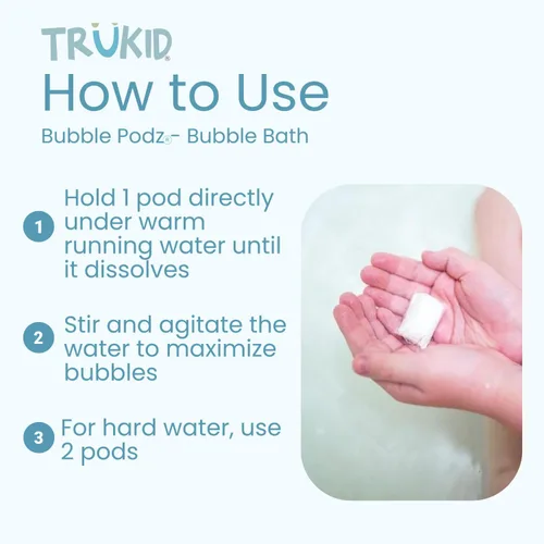 Miniatura 6 de TruKid Yumberry Bubble Podz & BubbleGlove Set – Cápsulas de baño de burbujas con 2 guantes de lavado para niños y niños pequeños