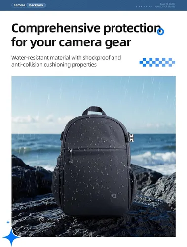 Miniatura 6 de llano Mochila compacta para cámara DSLR/SLR/sin espejo, bolsa de fotografía con ranura para laptop (para MacBook de 14 pulgadas) y soporte