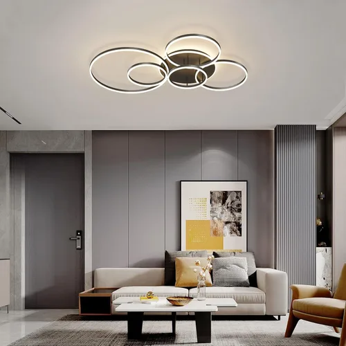 Miniatura 5 de Lámpara de techo LED moderna de 106W con control remoto de acrílico regulable con 6 anillos circulares, lámpara de techo para sala de estar, lámpara
