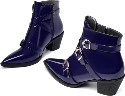 Miniatura 6 de SKYSTERRY Botas altas de tacón bajo grueso con cremallera y puntera puntiaguda para mujer, 2.5 pulgadas