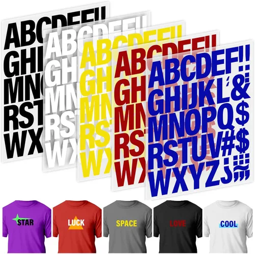 Miniatura 8 de 24 hojas de 1056 letras para planchar para ropa, parches de vinilo de transferencia de calor de 2 pulgadas, 6 colores, parches de vinilo
