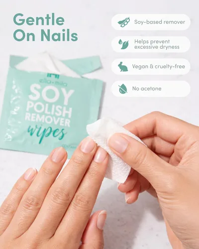 Miniatura 5 de ella+mila Toallitas removedoras de esmalte de uñas de soja, no acetona, no tóxicas, almohadillas removedoras de esmalte de uñas, tamaño de viaje
