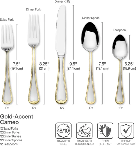 Miniatura 4 de Mikasa Cameo Gold - Juego de cubiertos de 65 piezas, servicio para 12
