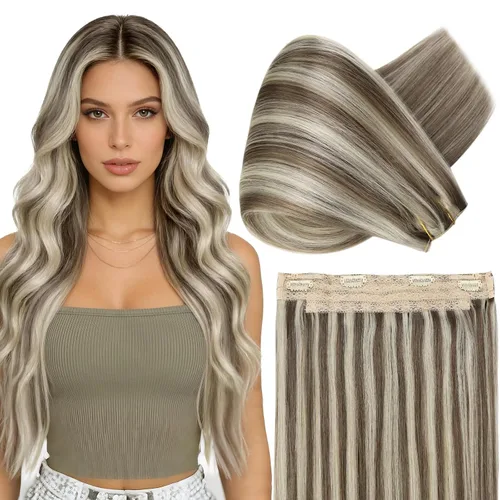Miniatura 27 de Fshine - Extensiones de cabello humano con clip, de 16 pulgadas, con clip, color marrón chocolate, mezcla de rubio caramelo, extensiones de cabello