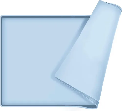 Miniatura 8 de Tapete de comida para perros, bandeja de comida impermeable de silicona, mantel individual antideslizante para mascotas, borde elevado de 0.6