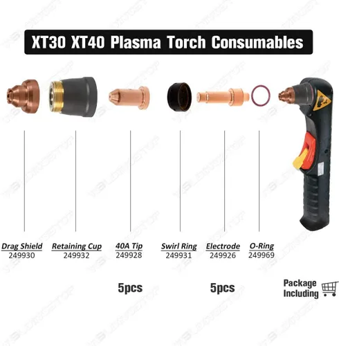Miniatura 4 de WeldingStop 10 piezas de corte por plasma XT40 Antorcha Consumibles Electrodo 249926 Boquilla 40A 249928 Punta para Miller