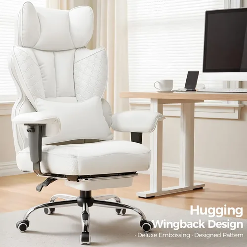 Miniatura 3 de COMHOMA Silla de Oficina de Escritorio 400LBS Sillas de Oficina Grandes y Altas Sillas Ergonómicas para Juegos con Asiento Ancho Silla de Cuero