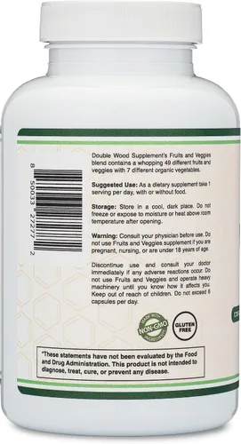 Miniatura 4 de Double Wood Suplemento de frutas y verduras (mezcla diaria de 49 frutas y verduras diferentes, 23 verduras y 29 frutas) porciones de 1,500 mg, 180