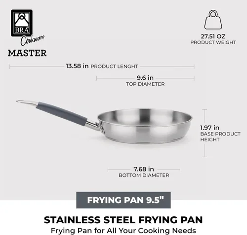 Miniatura 3 de BRA COOKWARE Master - Sartén profesional de 9.5 pulgadas, sartén de acero inoxidable, compatible con todas las estufas, sartén de inducción
