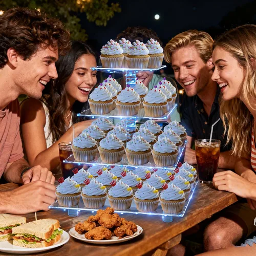 Miniatura 3 de YestBuy Soporte de Cupcakes Acrílico de 4 Niveles Soporte de Pasteles para Té de la Tarde Soporte Grande para Cupcakes Torre de Cupcakes Soporte Azul