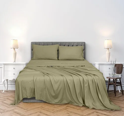 Miniatura 2 de ROYALE LINENS Juego de sábanas de 300 hilos de 100 % algodón peinado de fibras largas, 4 piezas, 1 sábana bajera, 1 encimera y 2 fundas de almohada
