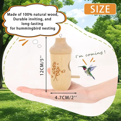 Miniatura 3 de Hummingbird House - Casas de colibrí de madera natural para colgar en el exterior, regalos de jardinería para mujeres, amantes de los pájaros