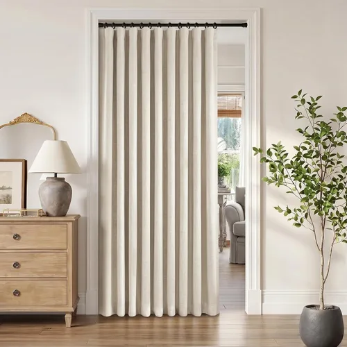 Miniatura 15 de INOVADAY Cortinas térmicas para puerta corredera 100% opacas para dormitorio, cortinas de puerta corrediza de vidrio extra anchas para patio, lino