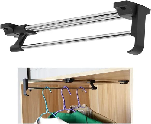 Percha telescópica para ropa, barra telescópica para armario, barra de ropa doble para colgar, barra telescópica para ropa, ropero, barra extraíble,