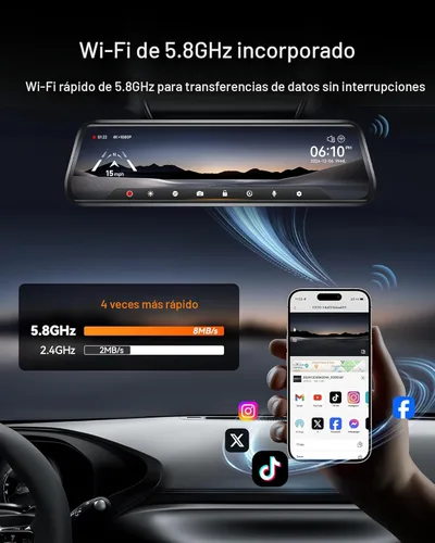 Miniatura 3 de WOLFBOX G930 - Cámara de espejo retrovisor de 10'' con WiFi de 5.8GHz, cámara de salpicadero 4K frontal y trasera con WDR, espejo retrovisor